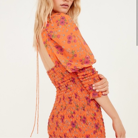 For Love and Lemons Peony Orange Ribbed Mini Dress Small Long Sleeve - Picture 2 of 10